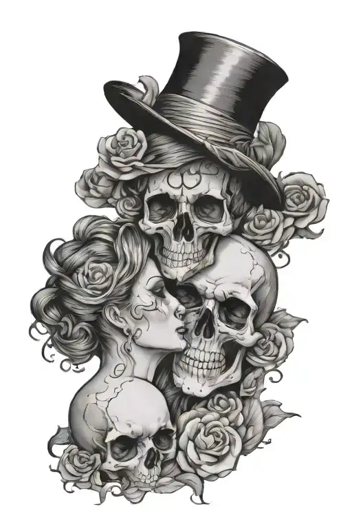 Skull And Female Face Kissing