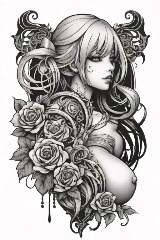 A Sensual Tattoo Design Featuring Anime Girls In A Creative Composition