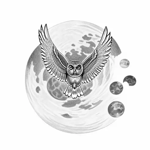 A Godly Owl Flying Above The Ocean Next To The Moon While Poseidon Commands The Waves Below