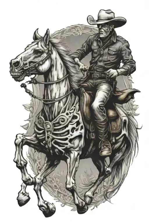 Cowboy Skeleton Riding A Real Horse