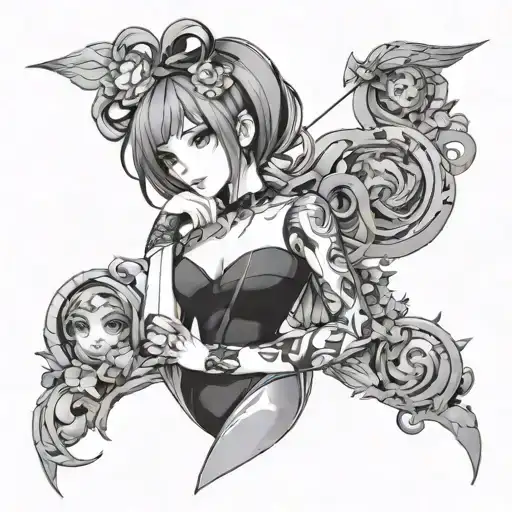 A Sensual Tattoo Design Featuring Anime Girls In A Creative Composition