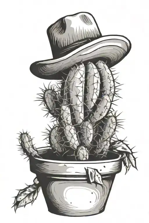 Cactus In A Hat In A Pot