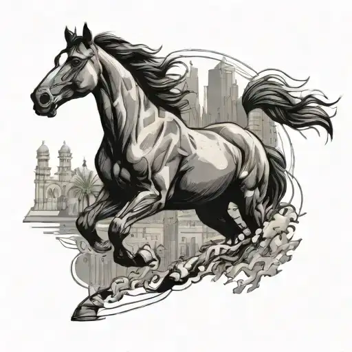A Horse Galloping Through The Streets Of Delhi With A Tech-inspired Background
