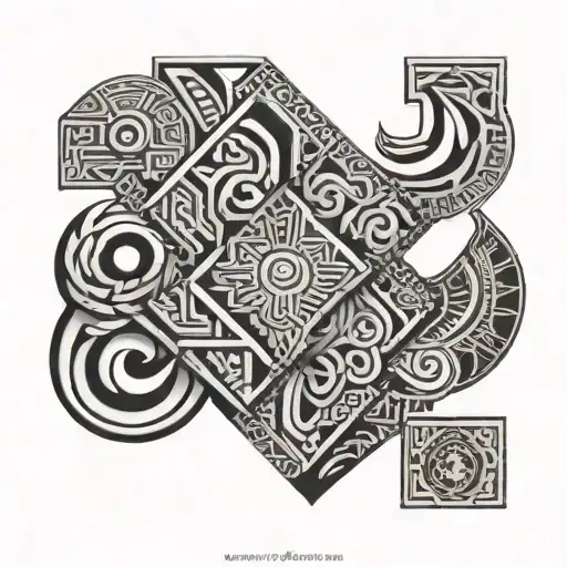 Geometric Inka Patterns Intertwined With The Client's Name In A Black-grey Color Palette