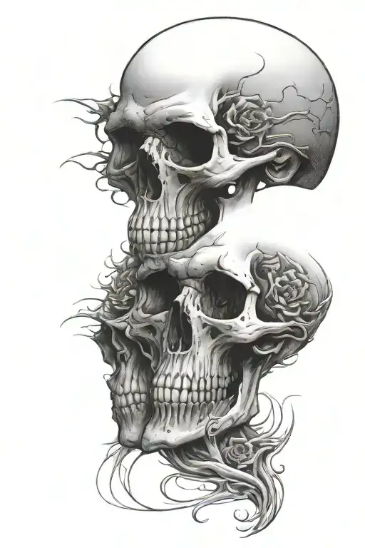 Skull And Face Kissing Each Other Side