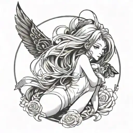 A Sensual Tattoo Design Featuring Anime Girls In A Creative Composition