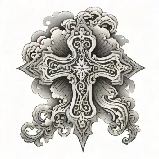 A Cross With Intricate Cloud Patterns Wrapping Around It