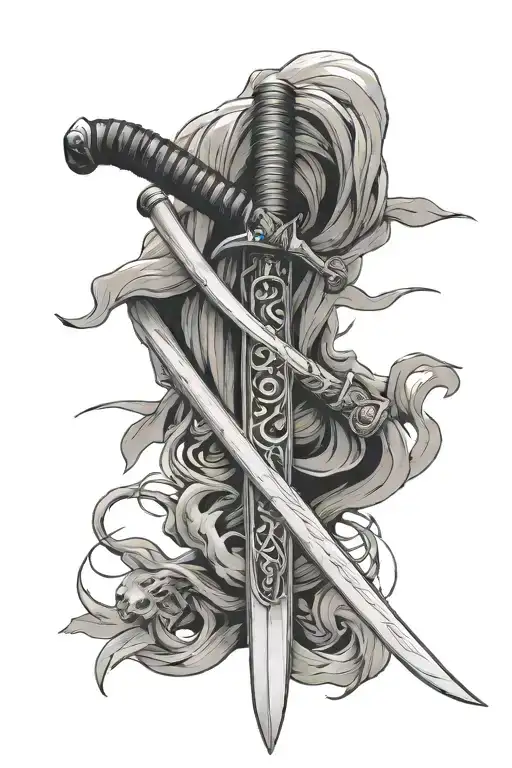 Katana Sword At Spine Tattoo Design
