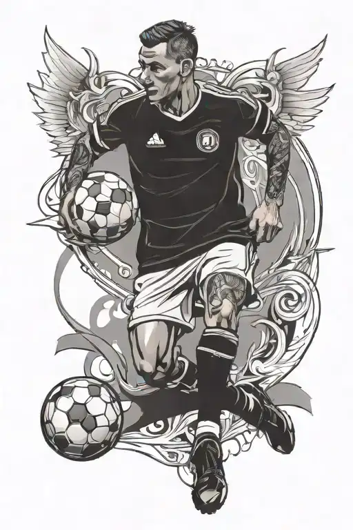 A Black And Grey Portrait Of A Soccer Legend In A Fashionable Outfit