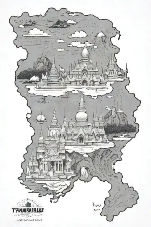 Map Of Thailand Travel Tattoo Design