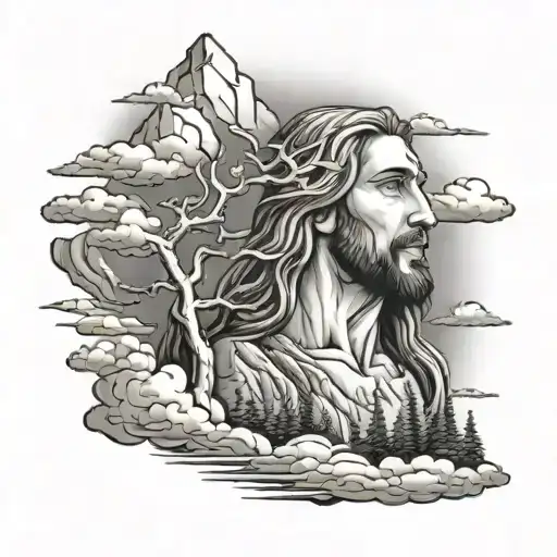 Mountain Trees And Clouds Surrounding Jesus Stripped