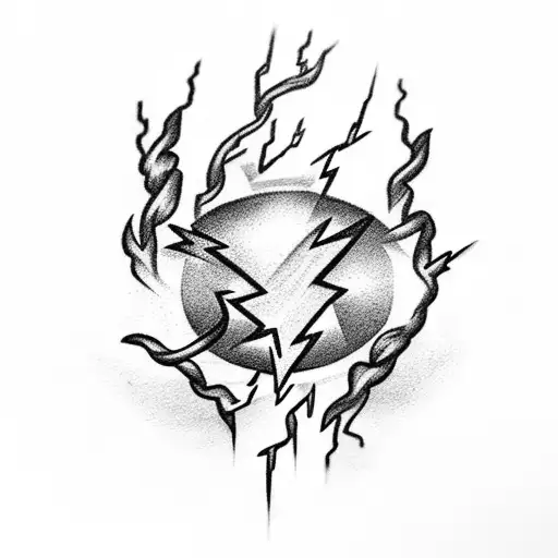 A Detailed Black And Grey Tattoo Of A Lightning Bolt Intertwined With A Hobby-related Object