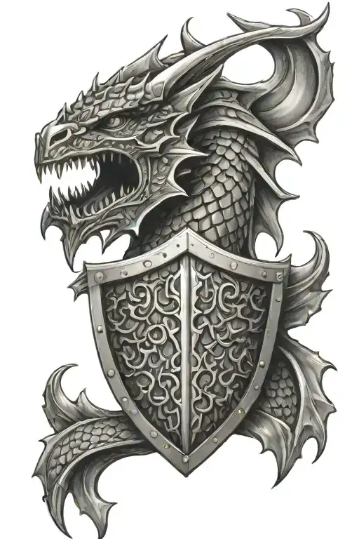 Dragon Scales Forming A Shield With A Spartan Helmet In The Center