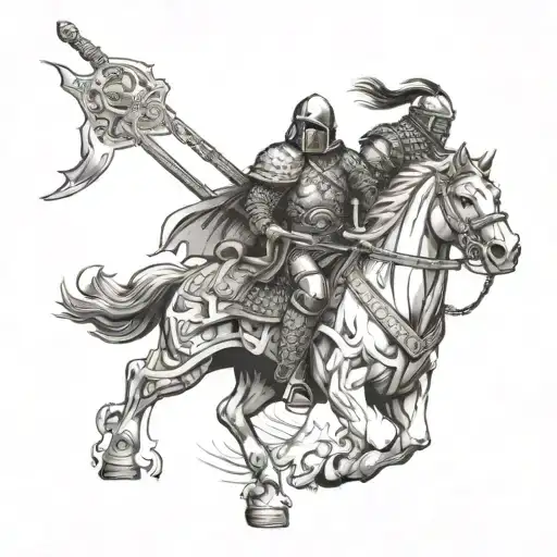 A Tattoo Design Combining Elements Of A Crusader And A Japanese Samurai In A Historical Battle Scene