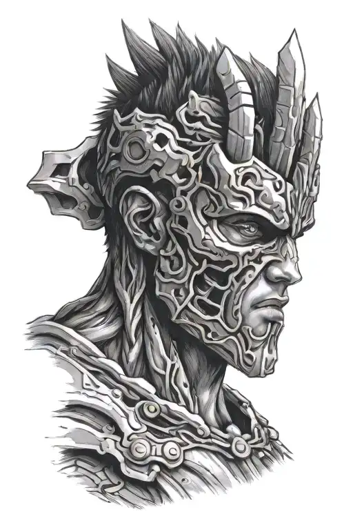 Detailed Portrait Of Guts From Berserk With A Cybernetic Arm