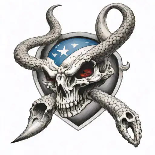 A Realistic Portrait Of A Rattlesnake And Longhorn Skull With A Texas Flag Draped Over Them