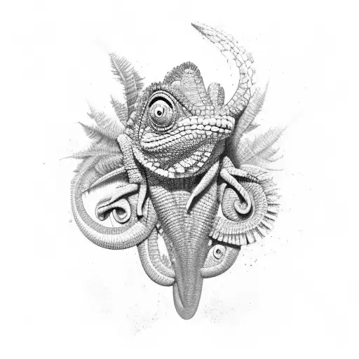 Chameleon Blending Into A Vibrant Tropical Forest