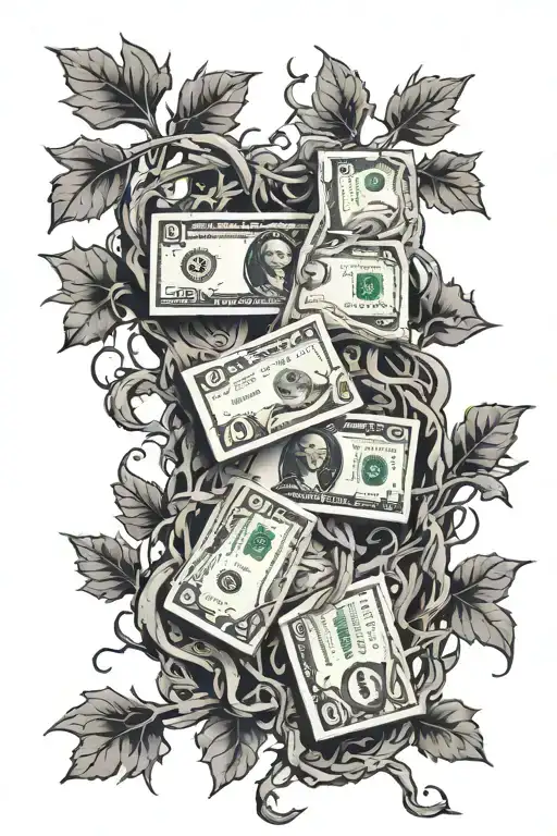 Winding Tree Branches And Vines With Money Instead Of Leaves