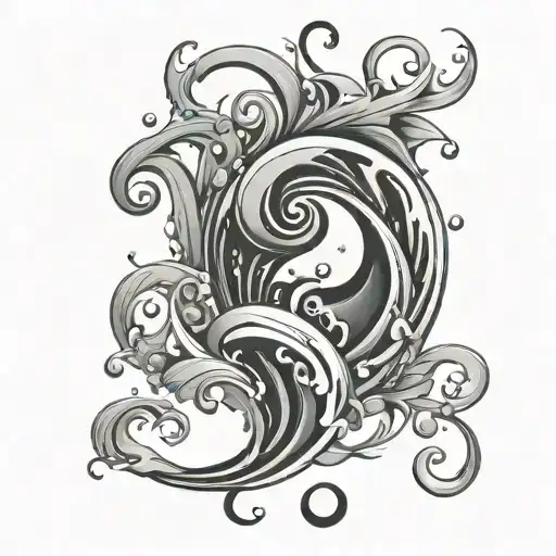 A Water Tatto With Abstract Elements And With Waterdrops And Flowing Water