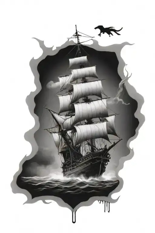 Pirate Ship Sailing Through Stormy