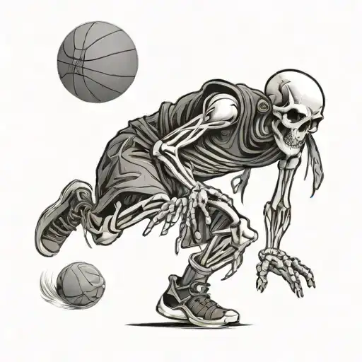 A Skeleton Playing Basketball With Animal Spectators