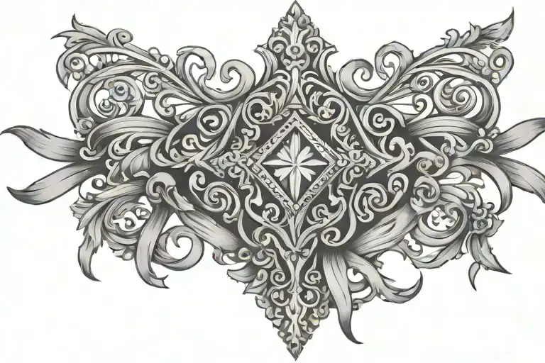 Diamond Ribbon Filigree Full Chest Tattoo Symmetrical