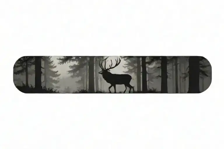 A Stag Walking Through A Dense Pine Forest