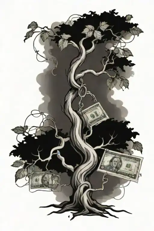 Winding Vine Tree With Money Instead Of Leaves Realistic