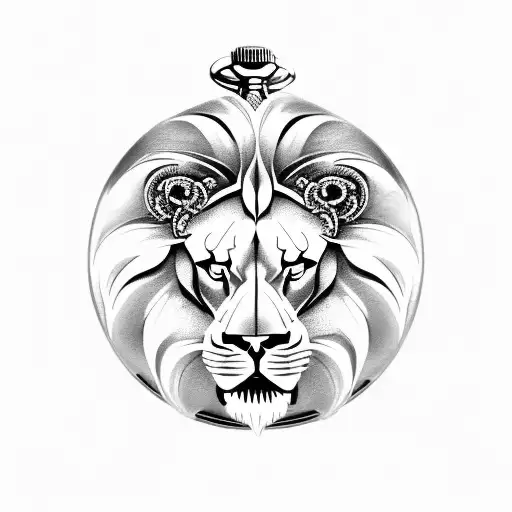 Pocket Watch Morphing Into A Lion Head With A Gothic Style