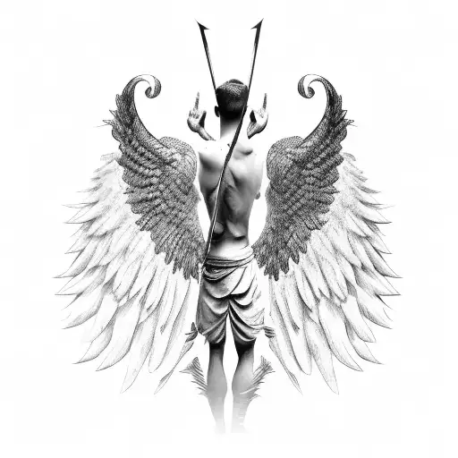 Fallen Male Angel With Wings Up