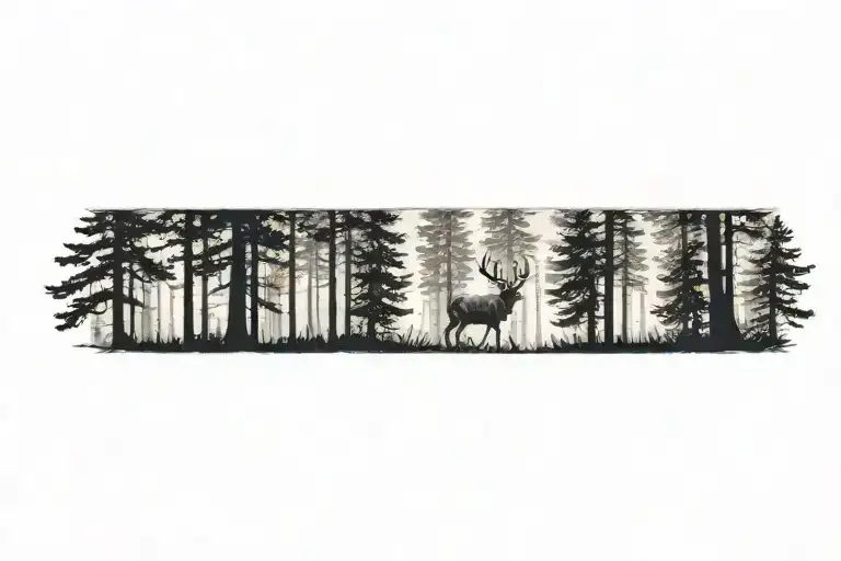 A Stag Walking Through A Dense Pine Forest