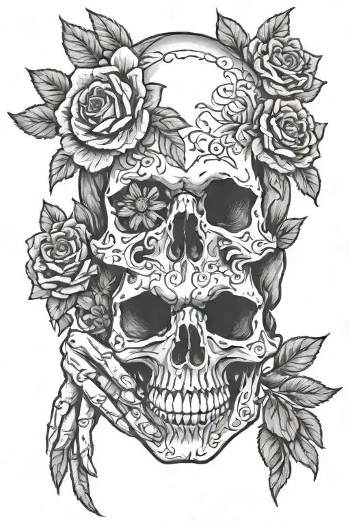 A Hand Holding A Blooming Skull Wearing