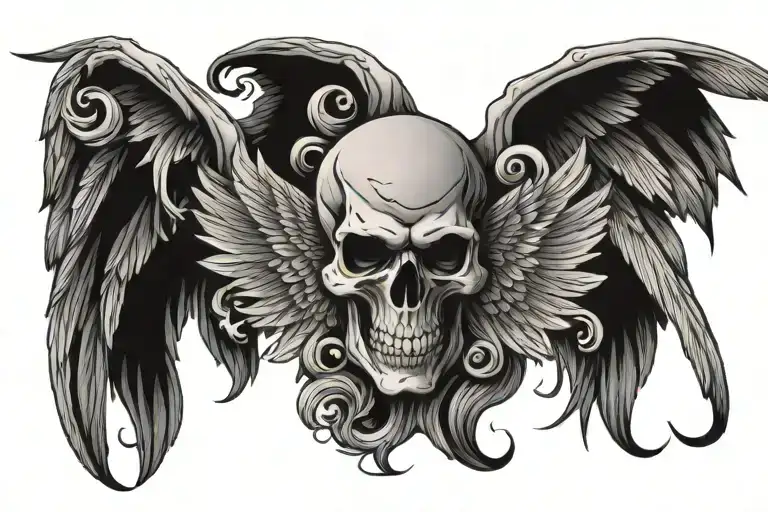 A Skull With Wings In Horror Style Illustration