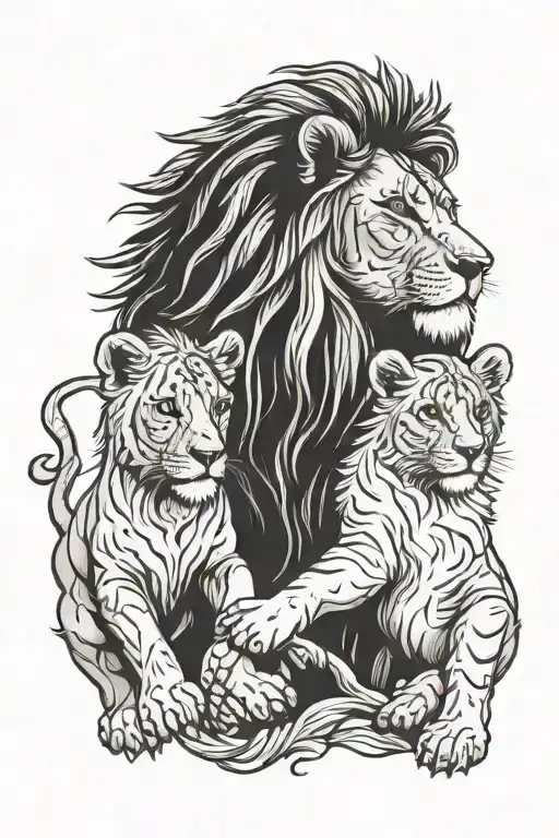 Lion Safety Three Human Children Holding Hands Holding