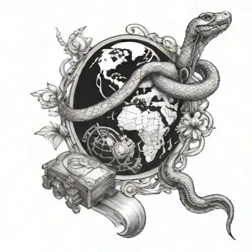 A Pharmacist Traveling The World With A Snake Wrapped Around A Globe