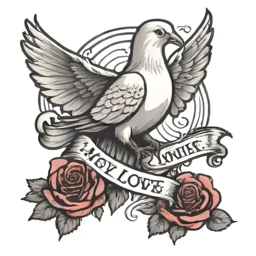 A Dove With A Red Rose With The Phrase 'Longlivemylovedones'