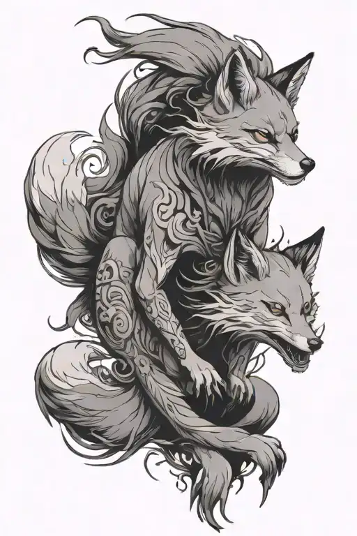 Kitsune Fox Full Body Coming Downwards Placed Infront