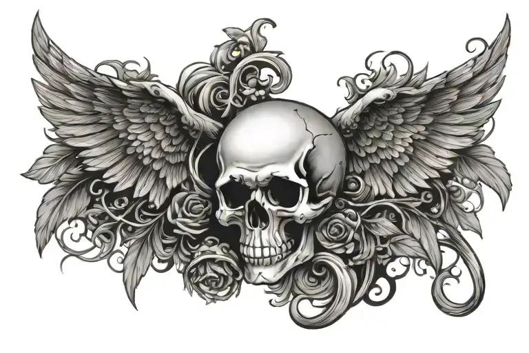 A Skull With Wings In Horror Style Illustration