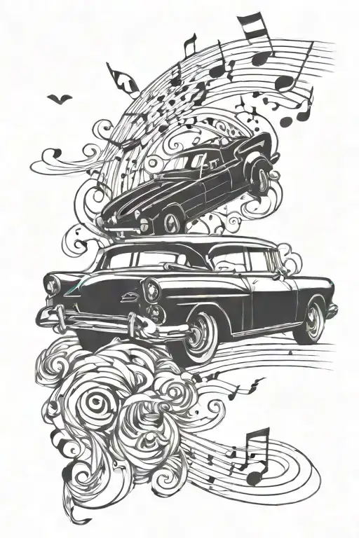 A Therapeutic Scene Of A Late Night Drive With Music Notes Swirling Around The Car