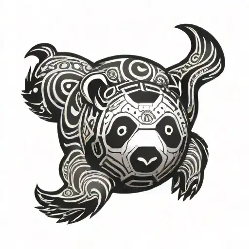 A Tribal-inspired Soccer Ball With Panda Patterns In Black-grey Style