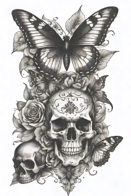 Butterfly And Moth And Skull