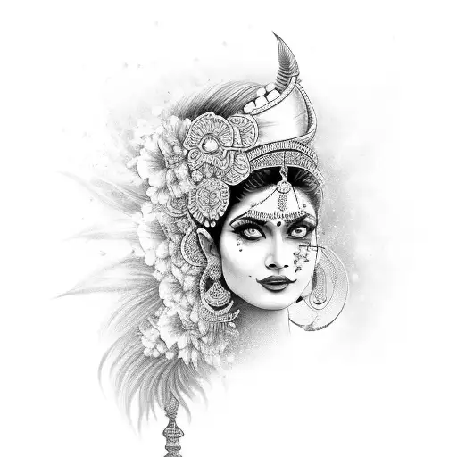 Indian Goddess Adorned With Flowers