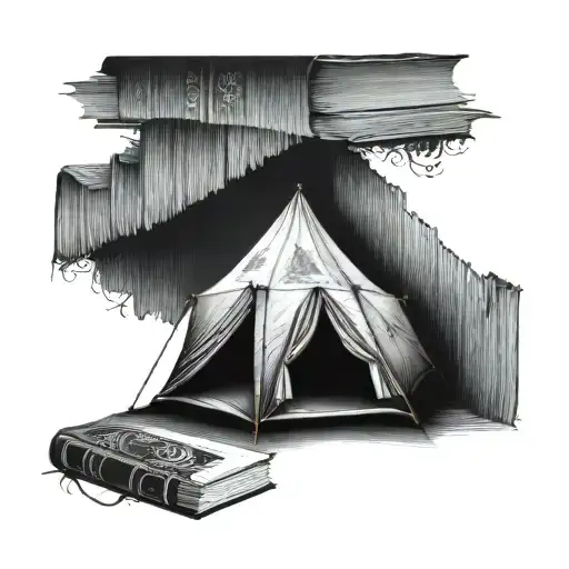 A Tent Surrounded By A Border Of Intricate Book Spines