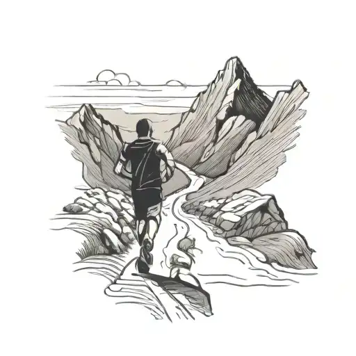 A Trail Winding Through A Mountain Range With A Silhouette Of A Runner In The Distance