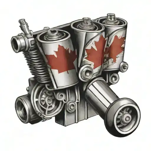 Canadian Flag Waving In The Wind With Car Engine Pistons As Stripes