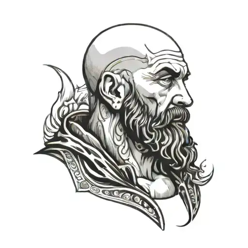 Bald Bearded Man Tattoo In Pinup Style