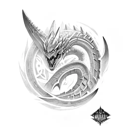 Nordic Sleeve With Fatalis From Monster Hunter And Nordic Runes