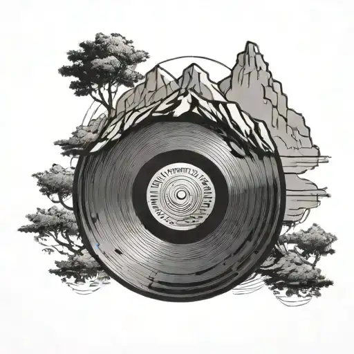 A Vinyl Record With A Mountain Landscape Inside The Grooves
