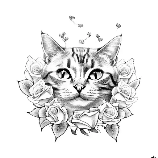 Cat With Roses