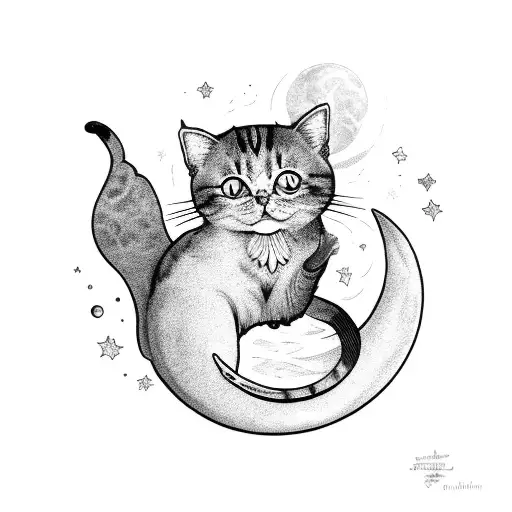 Cat Mermaid Lounging On A Crescent Moon